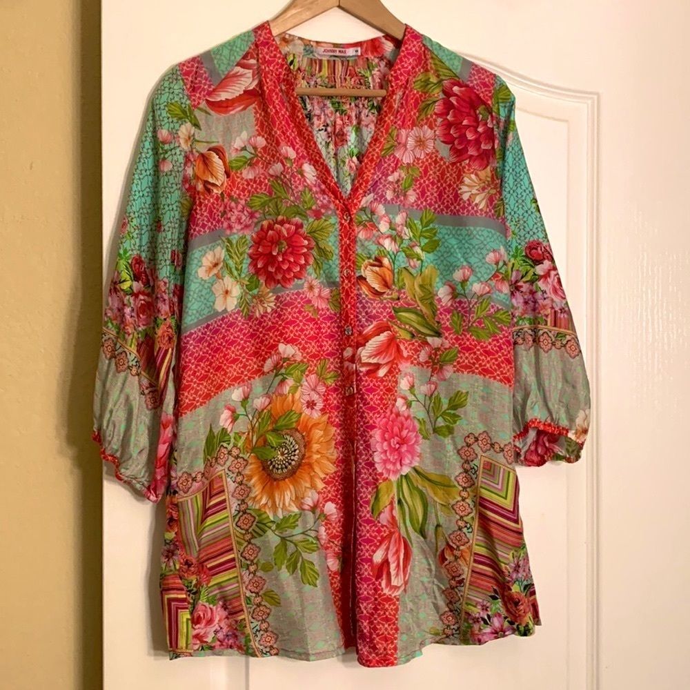 Johnny Was Silk Floral Blouse